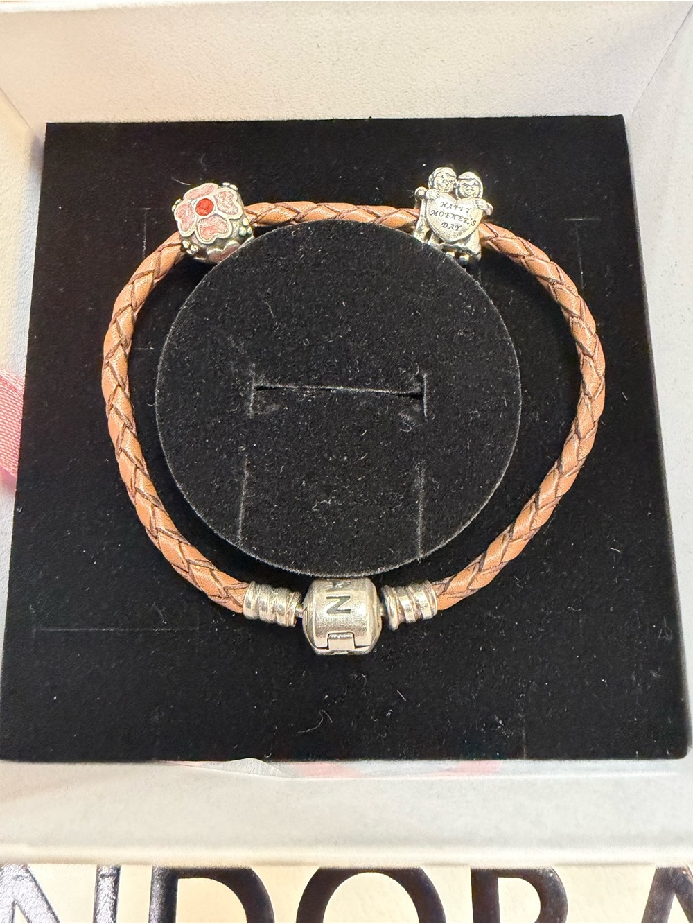 Pandora leather bracelet with charms